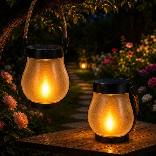 Solar Flame Lantern | Flickering Firelight, No Fire Required