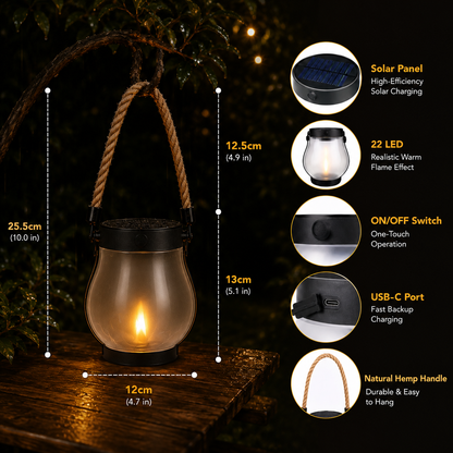 Solar Flame Lantern | Flickering Firelight, No Fire Required