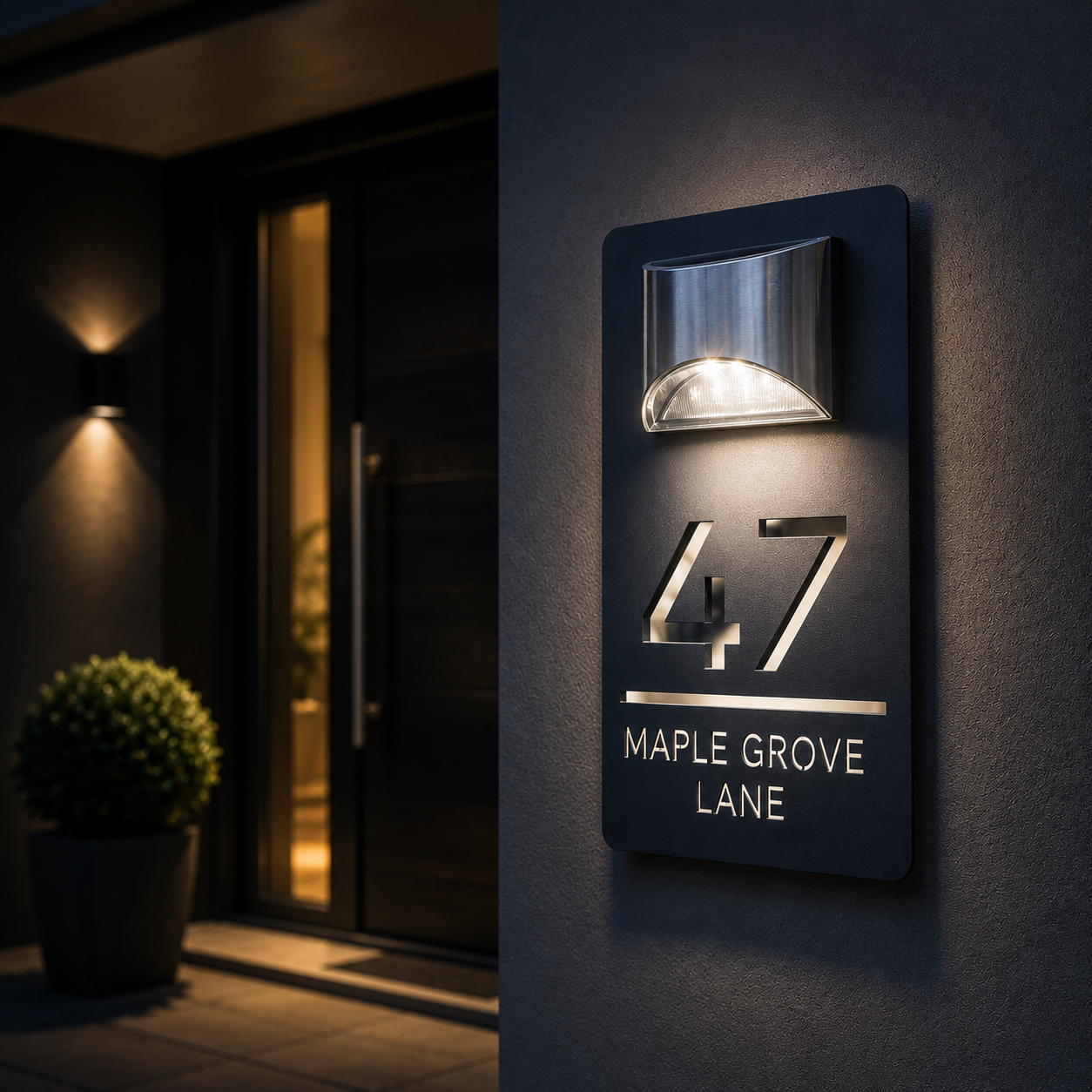 Solar House Number Sign — Personalized LED Modern Address Plaque