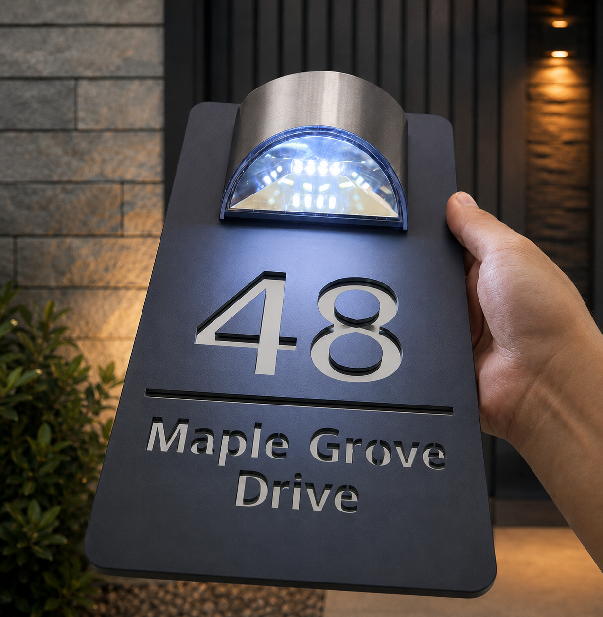 Solar House Number Sign — Personalized LED Modern Address Plaque