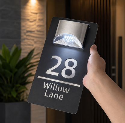 Solar House Number Sign — Personalized LED Modern Address Plaque